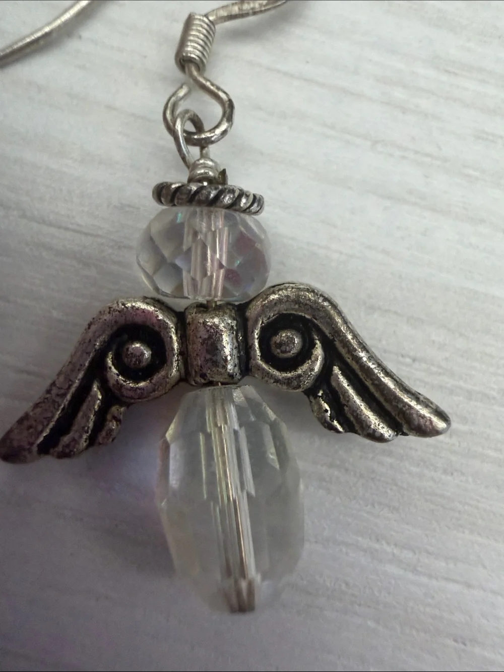 Iridescent Crystal Angel Wing Drop Earrings - Silver